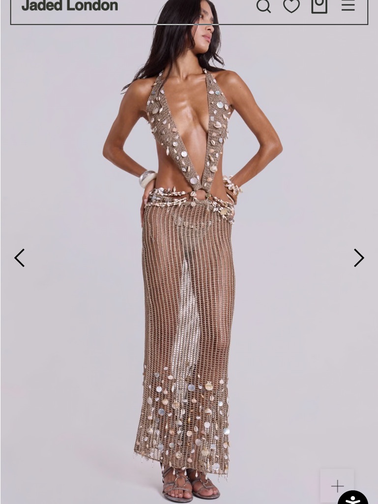 Jaded London Shells Vida Backless Crochet Maxi Dress Metallic Open Back Small